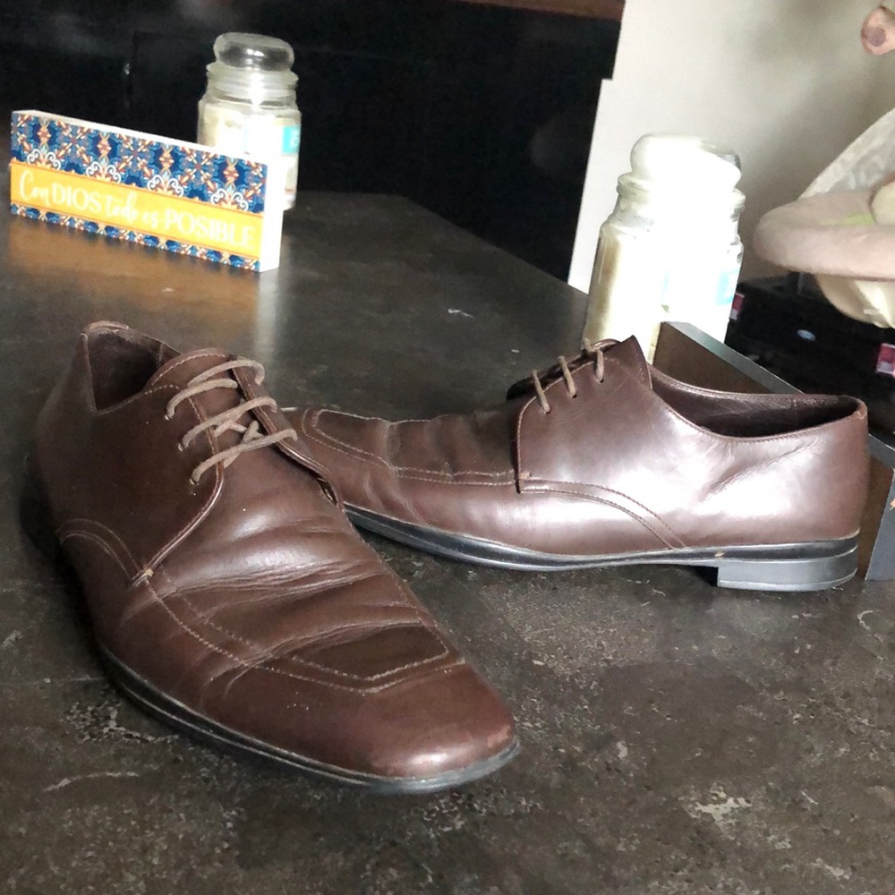 Prada Chocolate Brown Brushed Leather Oxford Loafers Shoes